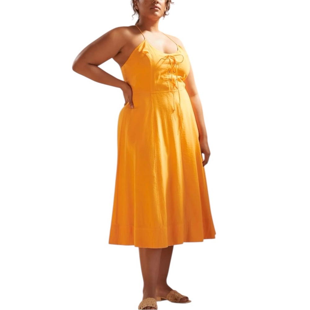 Maeve Anthropologie Orange Lace-up Full Skirt Sundress 1 X - Picture 2 of 13